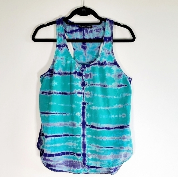 Gypsy 05 100% Silk Blue Green Tie Dye Racerback Tank Top - Picture 2 of 8